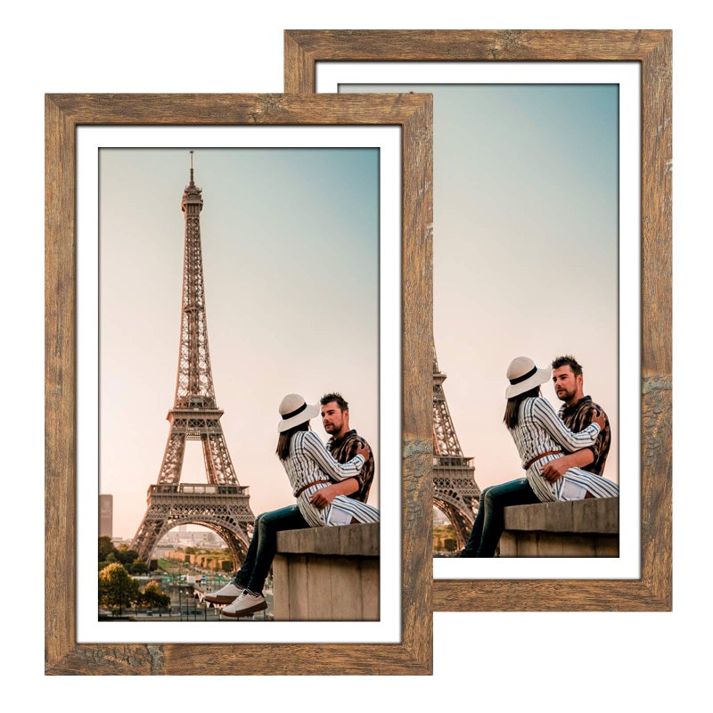 Capcillin 11x17 Picture Frame Wood Pattern Rustic Brown Poster Frame Set of 2 Wall MountingPlexiglassGreat for Prints Muraland ArtCP001MD11x17BR