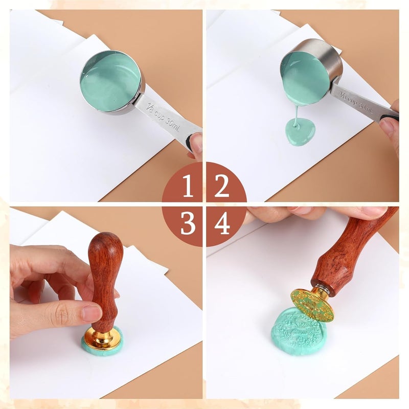 piercing 8pcs Wax Seal Stamp, Wax Seal Stamp Kit, Embossing Stamp 8 Head Set Rose Tulip Butterfly Alloy Wood Handle for Invitations Crafts Gift - Image 2