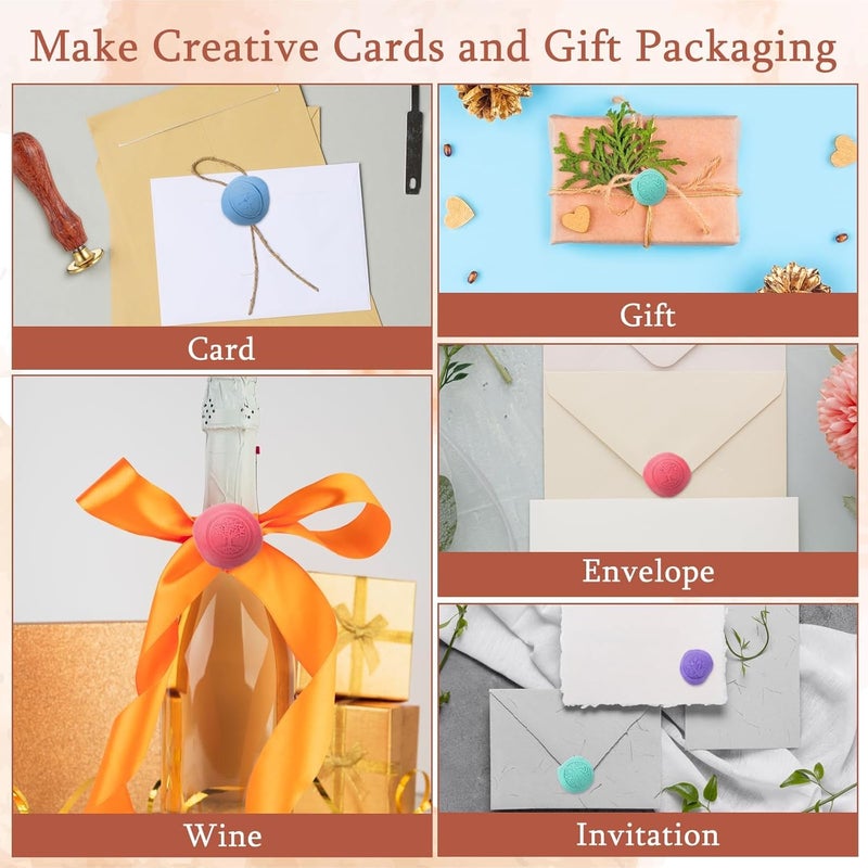 piercing 8pcs Wax Seal Stamp, Wax Seal Stamp Kit, Embossing Stamp 8 Head Set Rose Tulip Butterfly Alloy Wood Handle for Invitations Crafts Gift - Image 5