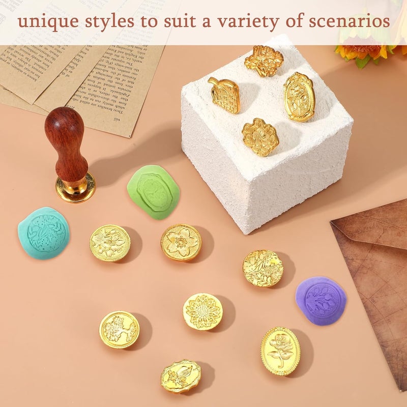 piercing 8pcs Wax Seal Stamp, Wax Seal Stamp Kit, Embossing Stamp 8 Head Set Rose Tulip Butterfly Alloy Wood Handle for Invitations Crafts Gift - Image 4