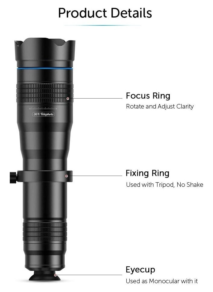 APEXEL - Apexel Cell Phone Camera Lens Kit, 28X Telephoto Lens Kit with Mini Tripod and Remote Shutter for iPhone,Samsung Galaxy Huawei and Most Smartphone - Image 1