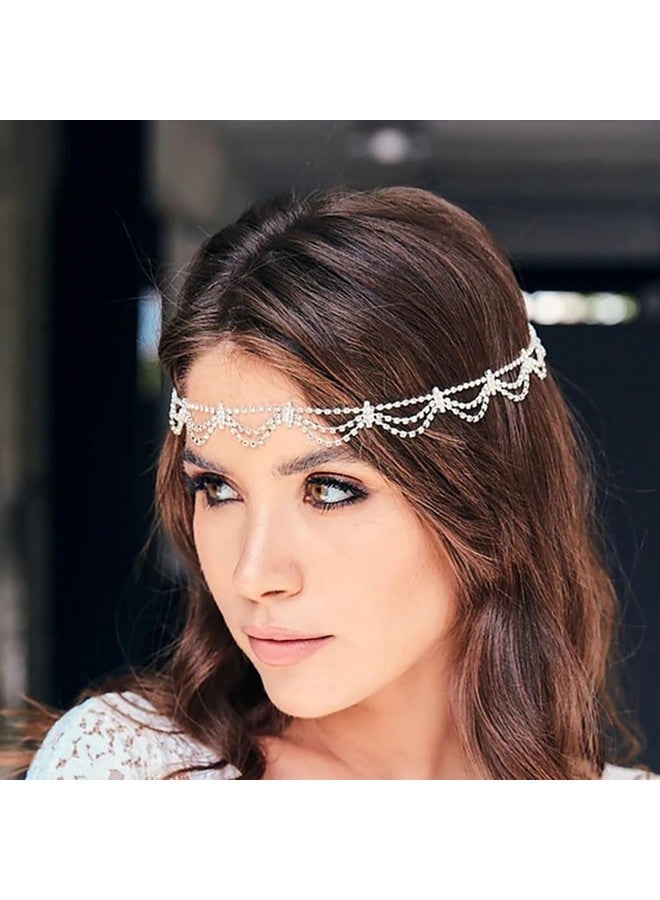 Urieo Wedding Crystal Head Chain Bridal Rhinestones Hair Chains Layered Headpiece Hair Accessories For Women - Image 3