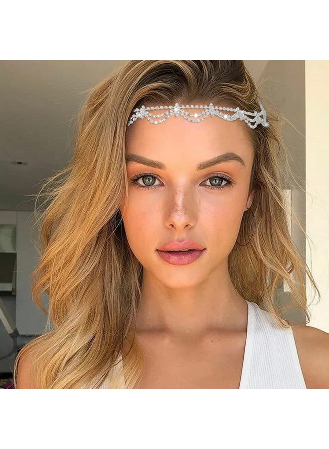 Urieo Wedding Crystal Head Chain Bridal Rhinestones Hair Chains Layered Headpiece Hair Accessories For Women - Image 2