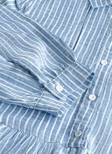 XNC Women's Blue and White Striped Shirt Maxi Dress 2025 Summer Fashion Collared Breezy Print 3/4 Sleeve Long Dresses - Image 5