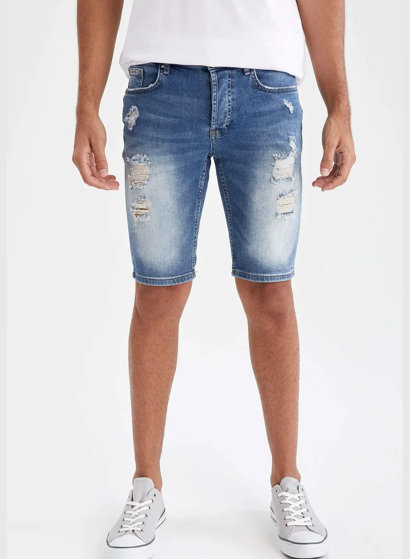 DeFacto Skinny Fit Distressed Denim Jean Bermuda Shorts