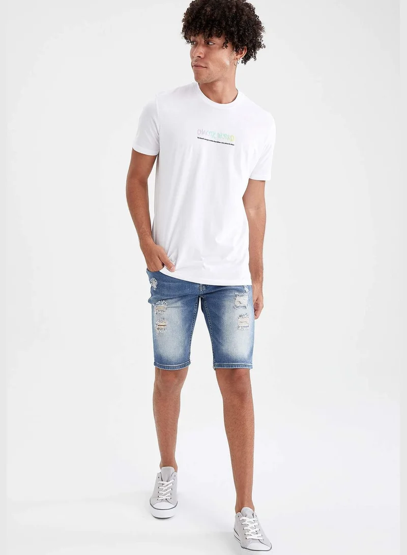 DeFacto Skinny Fit Distressed Denim Jean Bermuda Shorts
