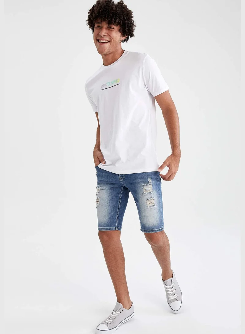 DeFacto Skinny Fit Distressed Denim Jean Bermuda Shorts