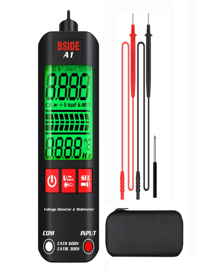 BSIDE A1 Mini Multimeter LCD Digital Tester Voltage Detector 2000 Counts DC/AC Voltage Frequency Resistance NCV Continuity Live Wire Neutral Wire Check True RMS Meter with Storage Zipper Case - Image 1