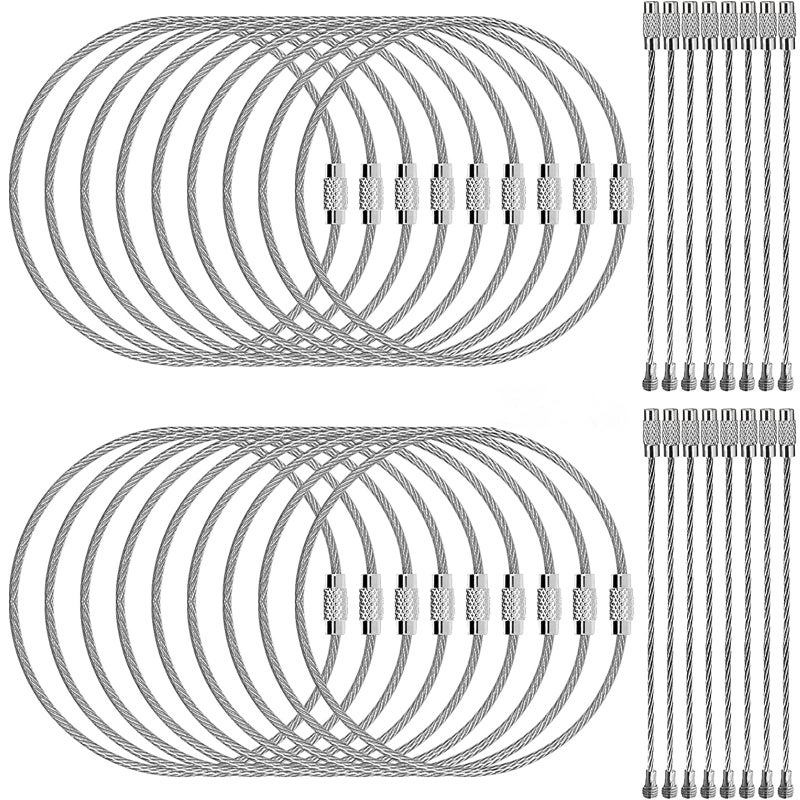 Stainless Steel Wire Keychains Cable, 6 Inch Key Ring Loops Holder, Tag Keeper for Outdoor Hiking Heavy Duty Luggage Tags,2mm