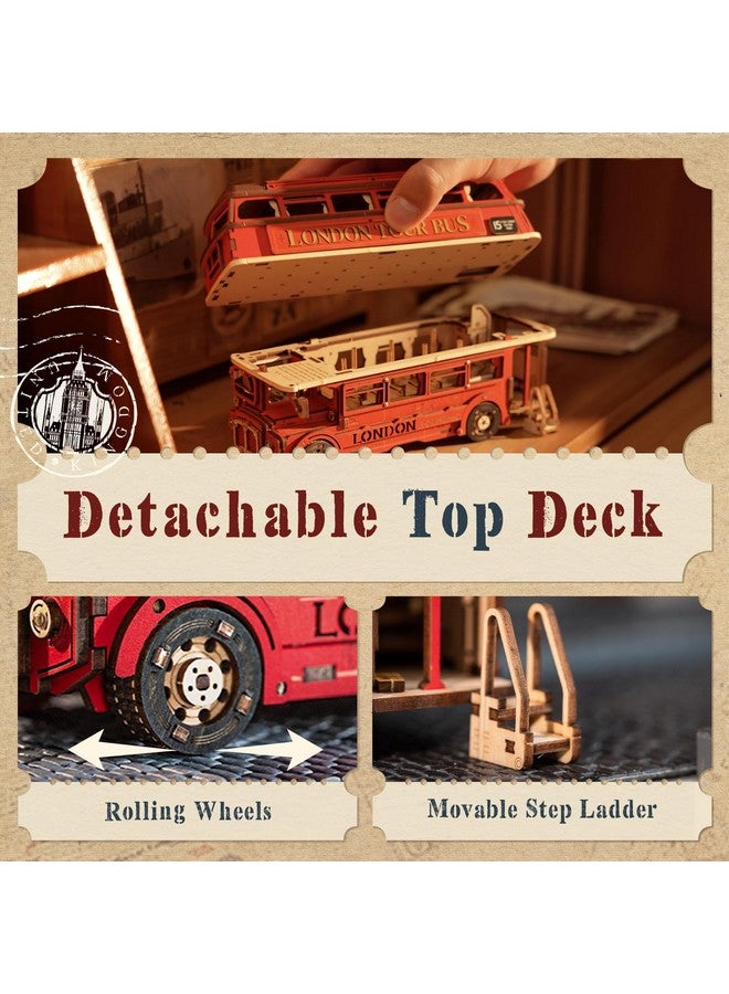 روبوتايم ألغاز ثلاثية الأبعاد للكبار، مجموعة نموذج حافلة لندن السياحية الخشبية، لعبة تعليمية لتحفيز العقل للأطفال، ديكورات حرفية، هدية - Image 3