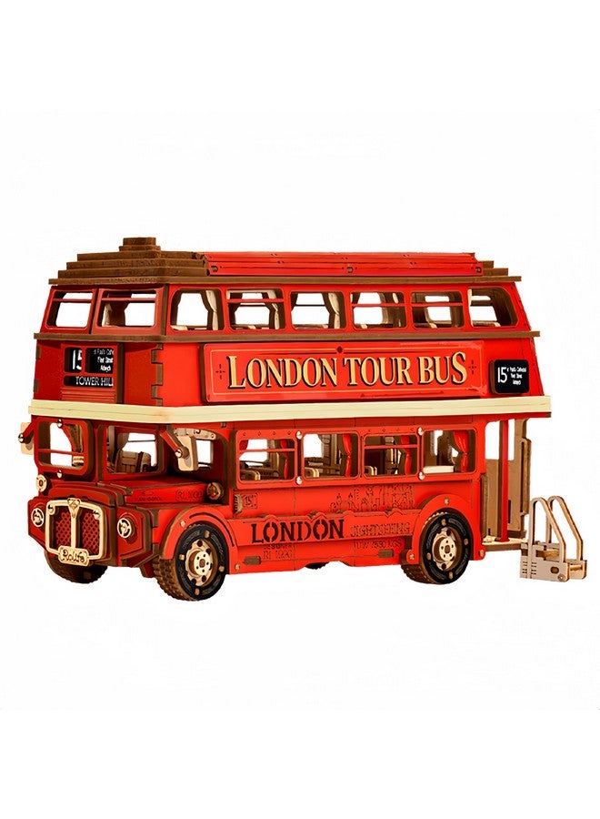 روبوتايم ألغاز ثلاثية الأبعاد للكبار، مجموعة نموذج حافلة لندن السياحية الخشبية، لعبة تعليمية لتحفيز العقل للأطفال، ديكورات حرفية، هدية - Image 1