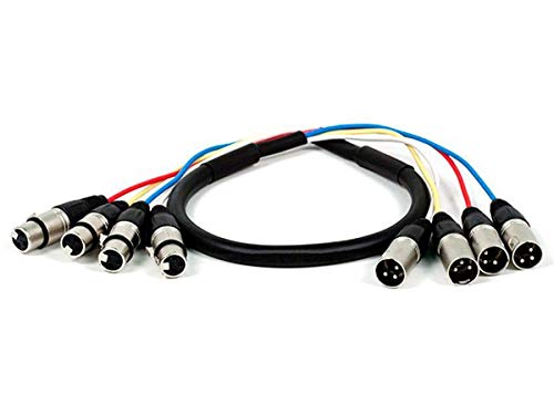 Monoprice 4Channel XLR Male to XLR Female Snake Cable Cord 3 Feet BlackSilver with Metal Connector Housings Plastic and Rubber Cable Boots - Image 1