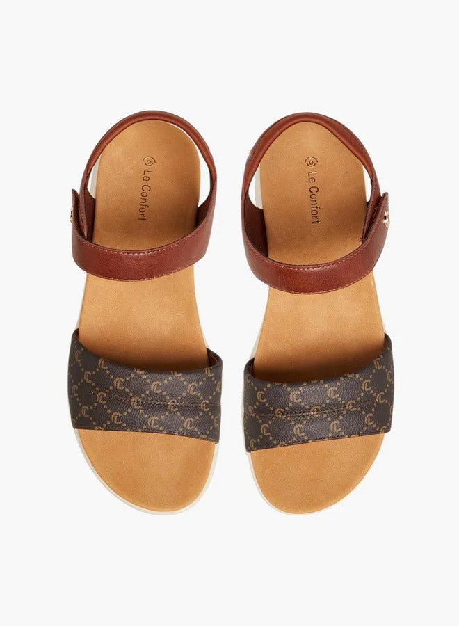 Le Confort Monogram Print Sandals with Hook and Loop Closure