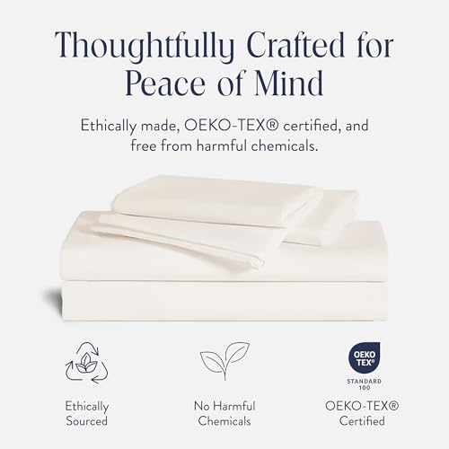 Brooklinen Luxury Sateen 4 Piece Sheet Set - 100% Cotton Bed Sheets, Soft & Durable Full Size Sheets Set in Cream, Oeko-TEX Certified Bedding Set, 1 Fitted Sheet, 1 Flat Sheet, 2 Pillowcases - Image 4
