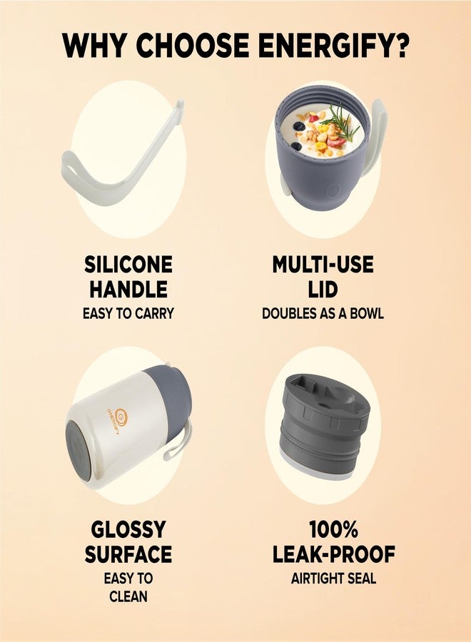 ENERGIFY Vacuum Insulated Food Jar. Large 24oz Bowl incl. Folding Spoon, Cup. Wide Mouth Keep Hot & Cold Drinks Soup Lunch Container for Adults. BPA-Free Stainless Steel, Leak Proof Black Matte - Image 5