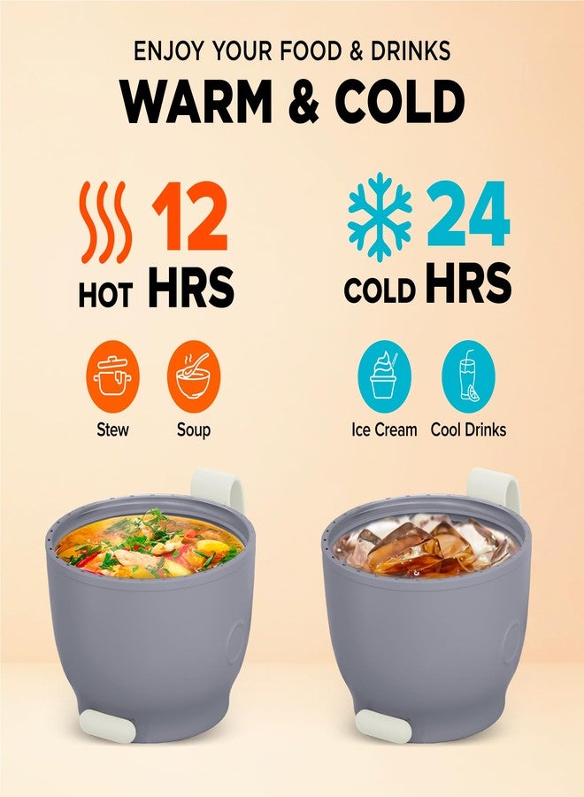 ENERGIFY Vacuum Insulated Food Jar. Large 24oz Bowl incl. Folding Spoon, Cup. Wide Mouth Keep Hot & Cold Drinks Soup Lunch Container for Adults. BPA-Free Stainless Steel, Leak Proof Black Matte - Image 3