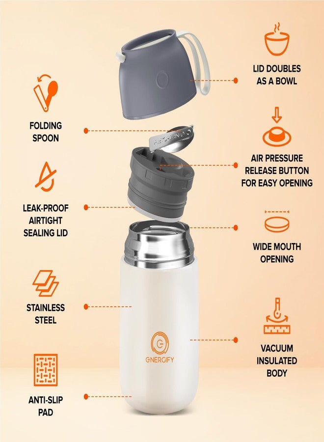 ENERGIFY Vacuum Insulated Food Jar. Large 24oz Bowl incl. Folding Spoon, Cup. Wide Mouth Keep Hot & Cold Drinks Soup Lunch Container for Adults. BPA-Free Stainless Steel, Leak Proof Black Matte - Image 2