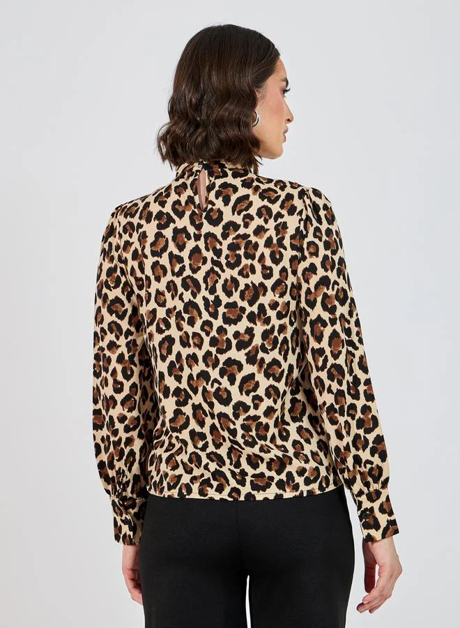 Styli All Over Print Long Sleeves High Neck Regular Fit Top