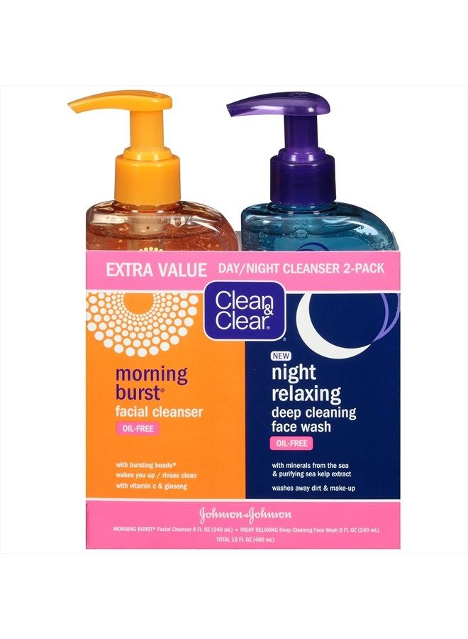 Clean & Clear 2 Pack day and night face cleansers with citrus morning burst facial cleanser with vitamin C & relaxing night facial cleanser with sea minerals - Image 1