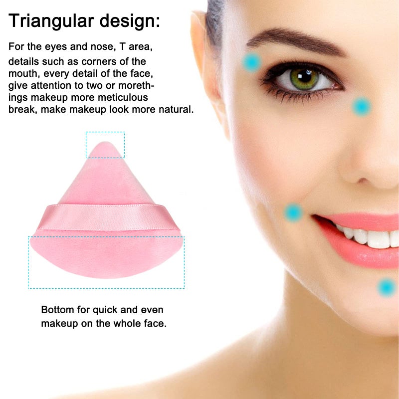 Scartink 12 Pieces Pink Cosmetic Powder Puff,2.76 inch Portable Soft Sponge Setting Face Puffs,Triangle Velvet Powder Puff with Ribbon Band Handle for Loose Powder Body Powder Makeup Tool - Image 3