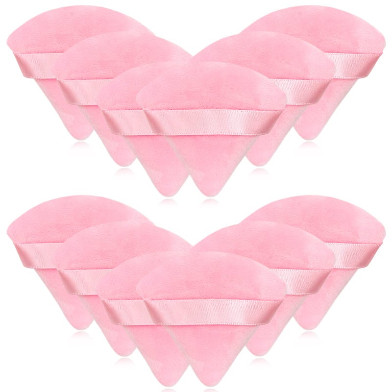 Scartink 12 Pieces Pink Cosmetic Powder Puff,2.76 inch Portable Soft Sponge Setting Face Puffs,Triangle Velvet Powder Puff with Ribbon Band Handle for Loose Powder Body Powder Makeup Tool - Image 1