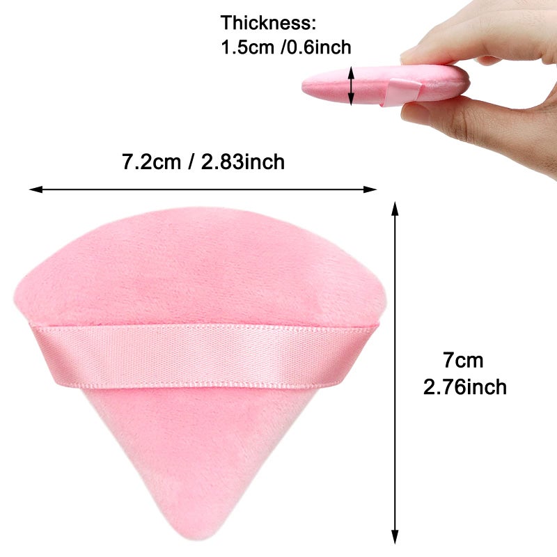 Scartink 12 Pieces Pink Cosmetic Powder Puff,2.76 inch Portable Soft Sponge Setting Face Puffs,Triangle Velvet Powder Puff with Ribbon Band Handle for Loose Powder Body Powder Makeup Tool - Image 2