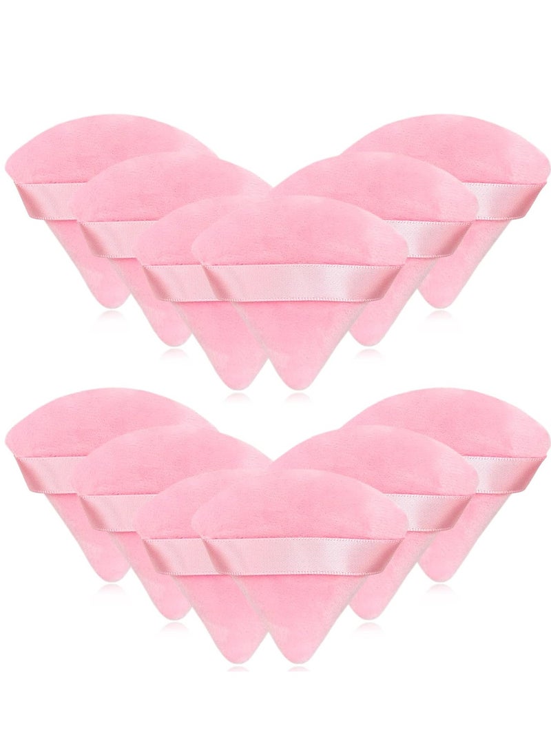 Scartink - 12 Pieces Pink Cosmetic Powder Puff,2.76 inch Portable Soft Sponge Setting Face Puffs,Triangle Velvet Powder Puff with Ribbon Band Handle for Loose Powder Body Powder Makeup Tool - Image 1