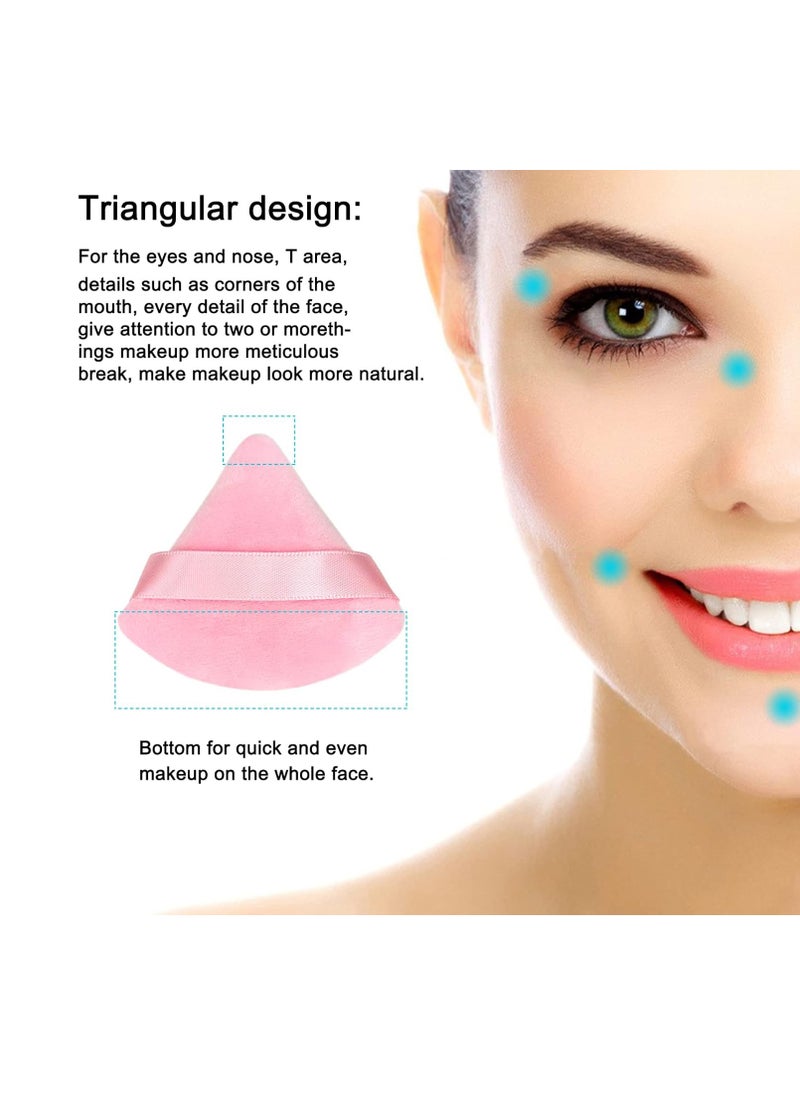 Scartink - 12 Pieces Pink Cosmetic Powder Puff,2.76 inch Portable Soft Sponge Setting Face Puffs,Triangle Velvet Powder Puff with Ribbon Band Handle for Loose Powder Body Powder Makeup Tool - Image 1