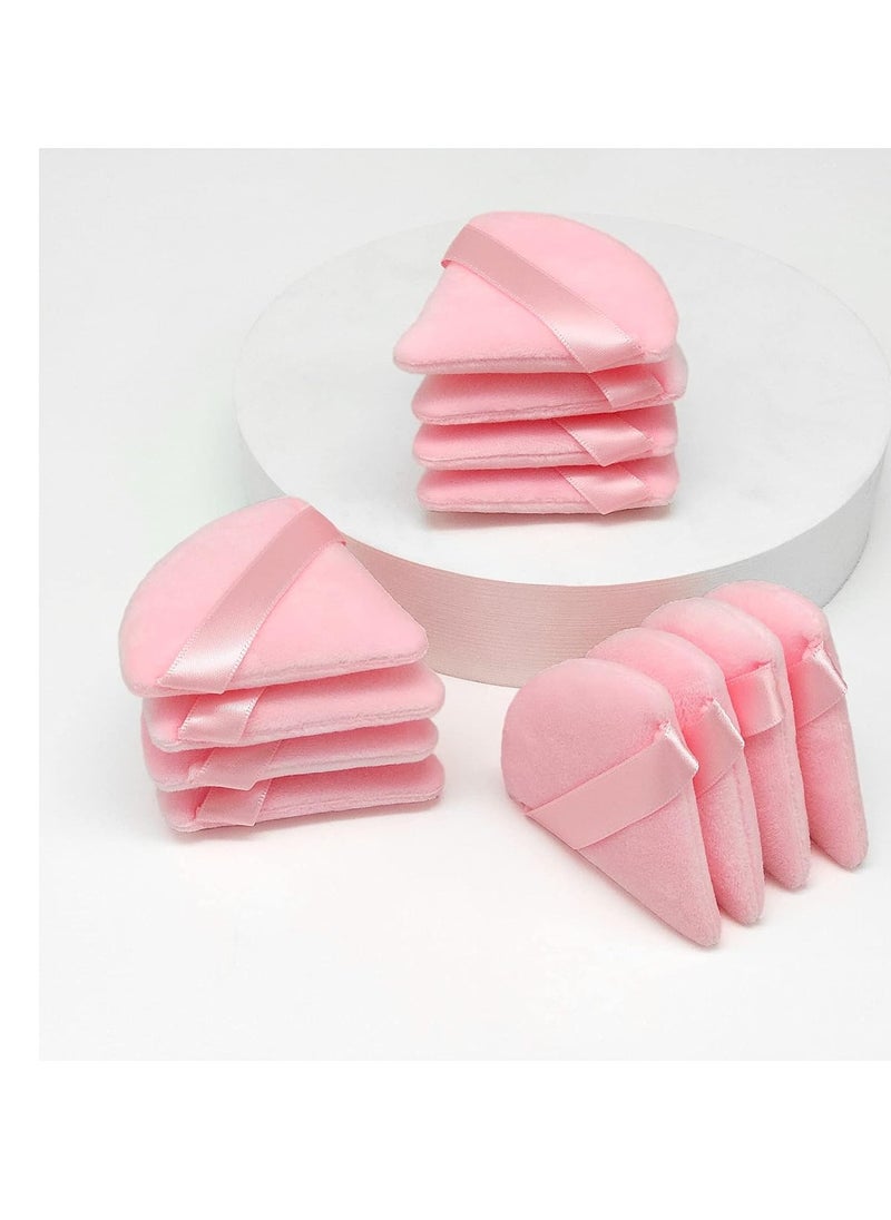 Scartink - 12 Pieces Pink Cosmetic Powder Puff,2.76 inch Portable Soft Sponge Setting Face Puffs,Triangle Velvet Powder Puff with Ribbon Band Handle for Loose Powder Body Powder Makeup Tool - Image 1