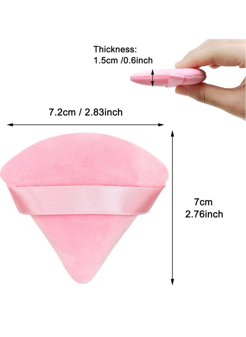Scartink - 12 Pieces Pink Cosmetic Powder Puff,2.76 inch Portable Soft Sponge Setting Face Puffs,Triangle Velvet Powder Puff with Ribbon Band Handle for Loose Powder Body Powder Makeup Tool - Image 1