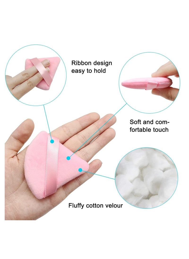 Scartink - 12 Pieces Pink Cosmetic Powder Puff,2.76 inch Portable Soft Sponge Setting Face Puffs,Triangle Velvet Powder Puff with Ribbon Band Handle for Loose Powder Body Powder Makeup Tool - Image 1