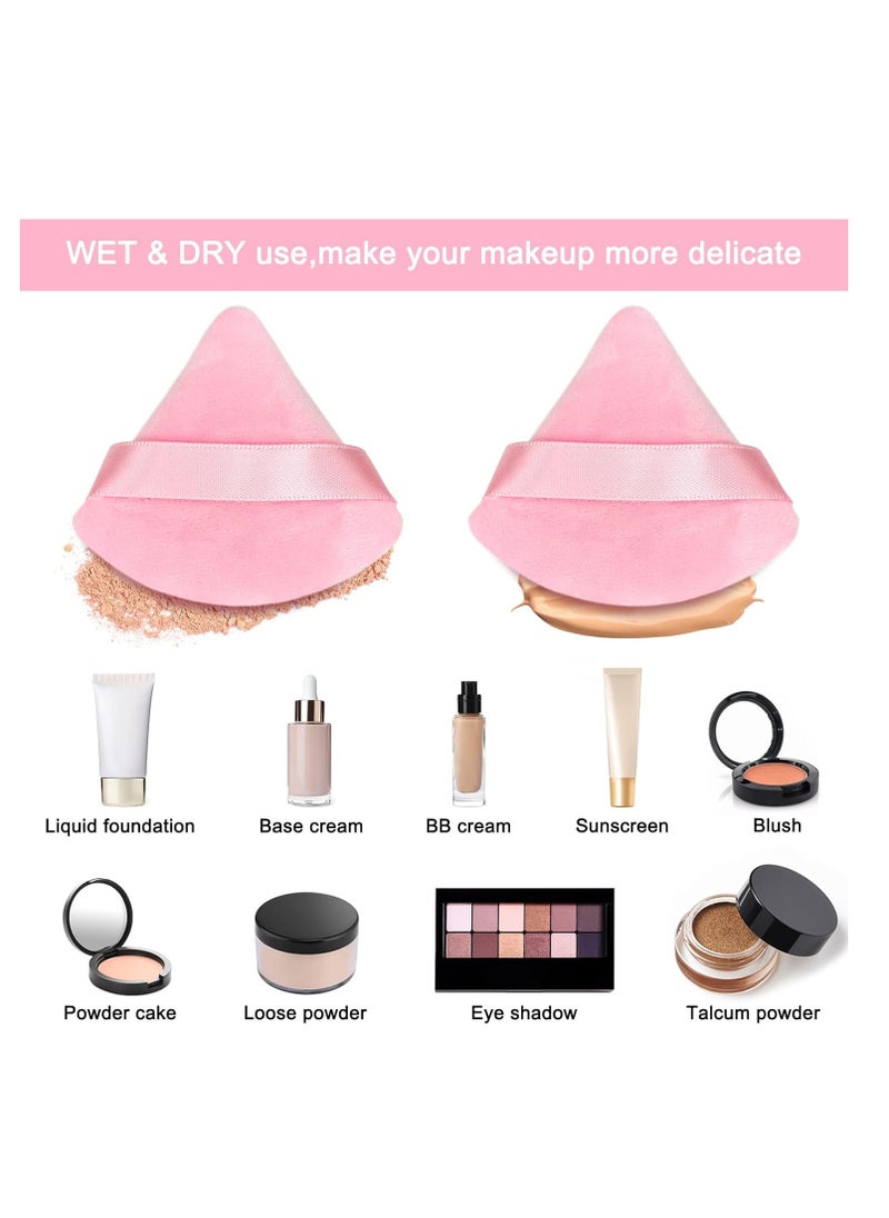 Scartink - 12 Pieces Pink Cosmetic Powder Puff,2.76 inch Portable Soft Sponge Setting Face Puffs,Triangle Velvet Powder Puff with Ribbon Band Handle for Loose Powder Body Powder Makeup Tool - Image 1