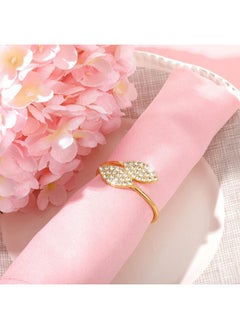 Hotop Hotop 100 Pcs Napkin Rings Set Gold Bling Napkin Rings Metal Leaves Napkin Holders Rhinestone Napkin Buckle for Wedding Christmas Thanksgiving Party Dinner Table Decoration  - Image 2