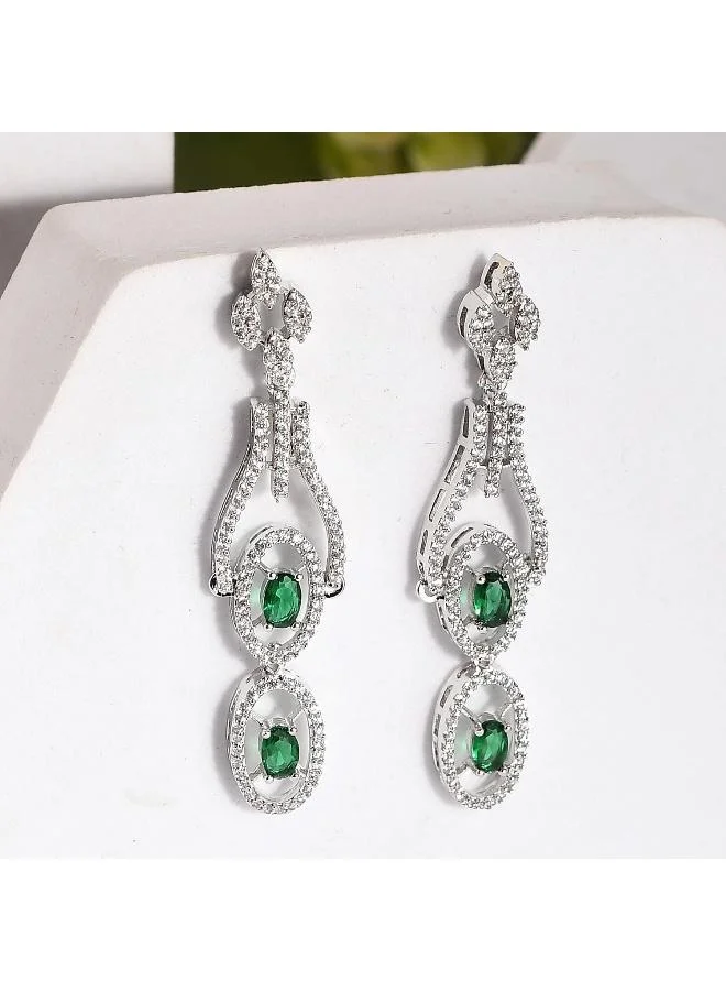 VOYLLA Voylla Sparkling Elegance Graceful Green American Diamond Dangler Earrings