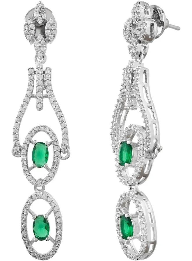 VOYLLA Voylla Sparkling Elegance Graceful Green American Diamond Dangler Earrings
