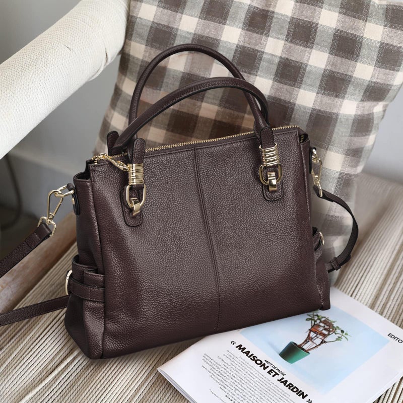 Kattee Soft Women Genuine Leather Purses and Handbags Satchel Tote Shoulder Bag (Coffee) - Image 3