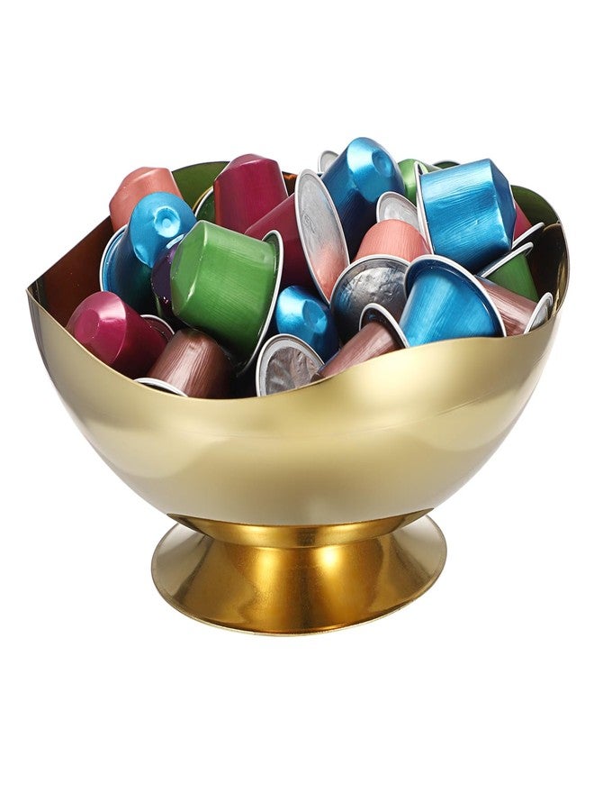ELLDOO Coffee Pod Holder, 7.1inch Gold Metal Coffee Pod Storage for K Cup Nespresso Vertuo Keurig, Creamer Organizer Candy Bowl Fruit Snacks Jar for Countertop Kitchen Breakroom - Image 1