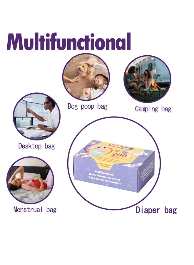 Vinnatsu 200/400/600/1000 Count Baby Disposable Diaper Bags Scented Diaper Sacks with Tie Handle Disposal Trash Sacks Pet Dog Poop Cat Litter Clump Waste Bags (Purple) - Image 3