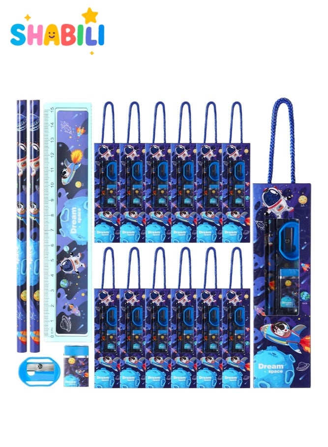 SHABILI 12 Boxes Astronaut Stationery Set for Kids, Back to School Supplies Pencil Case Gift Box with Pencils, Rulers, Erasers and Sharpeners, Ideal Classroom Rewards and Party Favors for Boys and Girls Students - Image 1