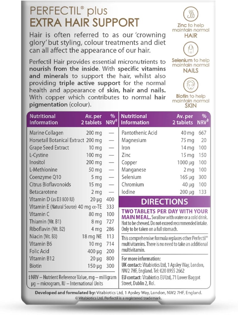 Perfectil Vitabiotics Multivitamin  Hair Growth and Thickening Formula  Supports Thicker Healthy Hair  Vitamin D E Collagen Biotin and More - Image 2
