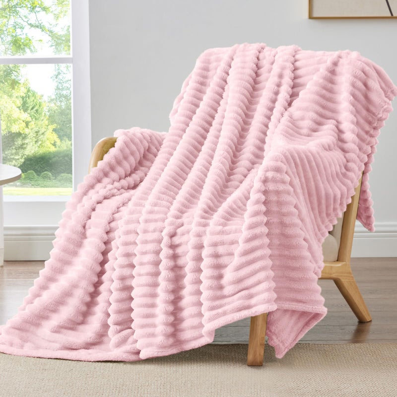 BEDELITE Twin Blanket for Couch & Bed, 300GSM Soft & Warm Fleece Blanket, Decorative and Giftable Striped Cherry Blossom Blankets for Women, Men, 60"x80" - Image 1