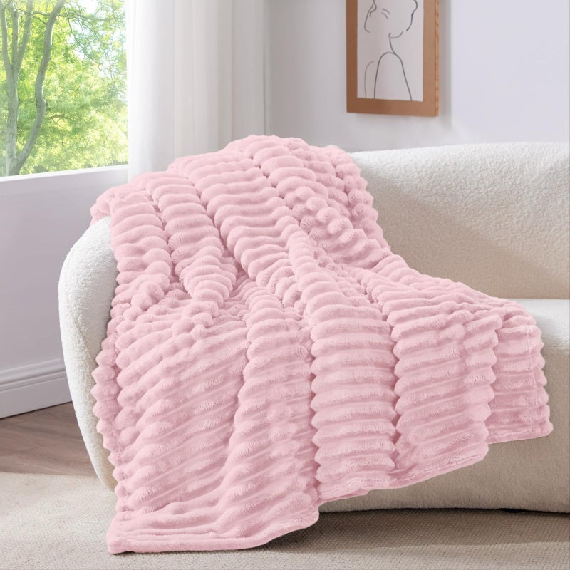 BEDELITE Twin Blanket for Couch & Bed, 300GSM Soft & Warm Fleece Blanket, Decorative and Giftable Striped Cherry Blossom Blankets for Women, Men, 60"x80" - Image 2