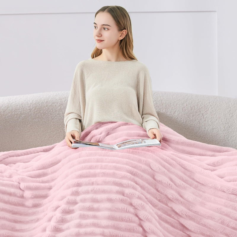 BEDELITE Twin Blanket for Couch & Bed, 300GSM Soft & Warm Fleece Blanket, Decorative and Giftable Striped Cherry Blossom Blankets for Women, Men, 60"x80" - Image 3