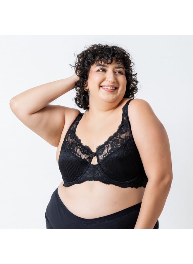 Aadaraya Aadaraya Laced Bra with Hook and Eye Closure  - Image 1