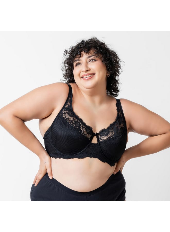 Aadaraya Aadaraya Laced Bra with Hook and Eye Closure  - Image 2