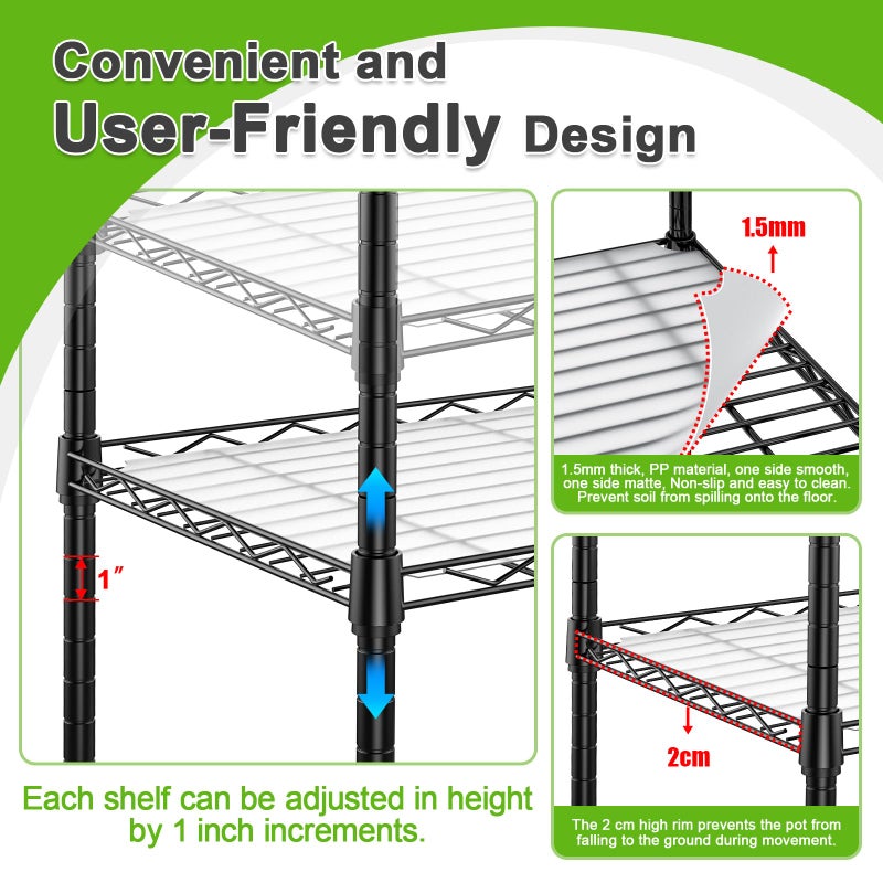Abimars 5-Tier Mini Greenhouse with Grow Light, Shelf Height Adjustable Metal Plant Shelf with PVC Cover and Wheels, Includes 4-Pack Full Spectrum Plant Lights, 11x16x57inch - Image 3