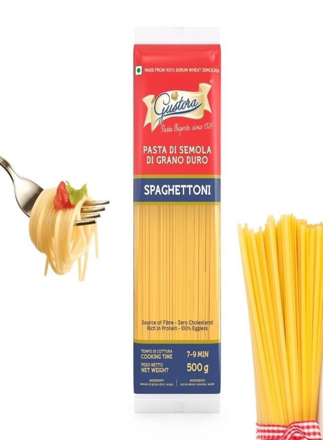 Gustora Durum Wheat Semolina Vegetarian Fibre Rich Spaghettoni I Protein and Fiber Rich Vegetarian Long Pasta - 500 gm - Image 3