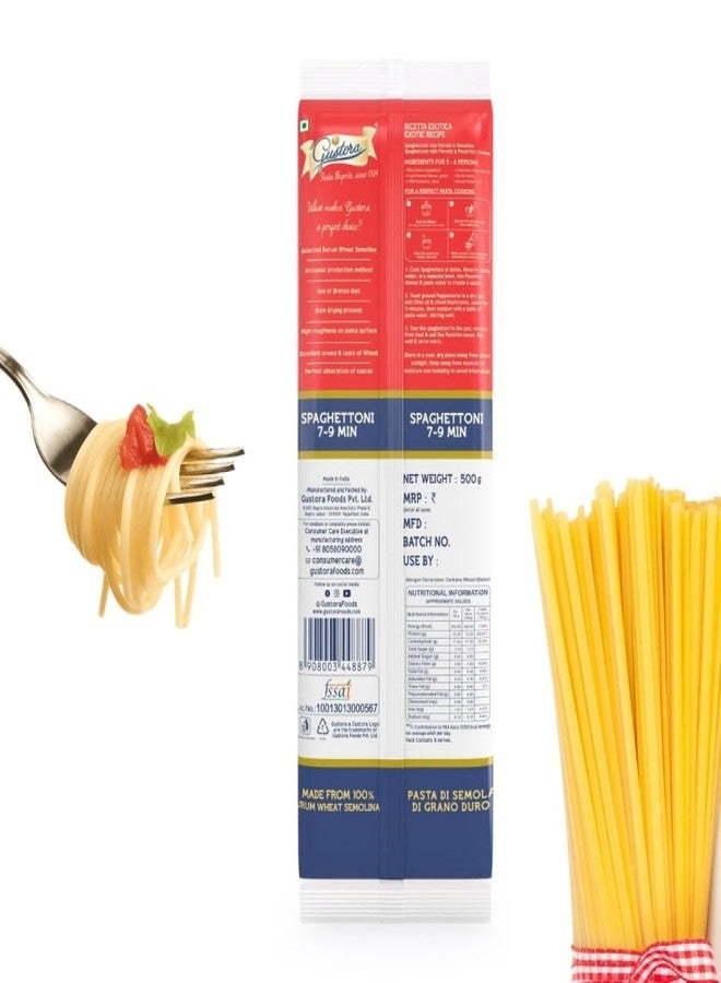 Gustora Durum Wheat Semolina Vegetarian Fibre Rich Spaghettoni I Protein and Fiber Rich Vegetarian Long Pasta - 500 gm - Image 4