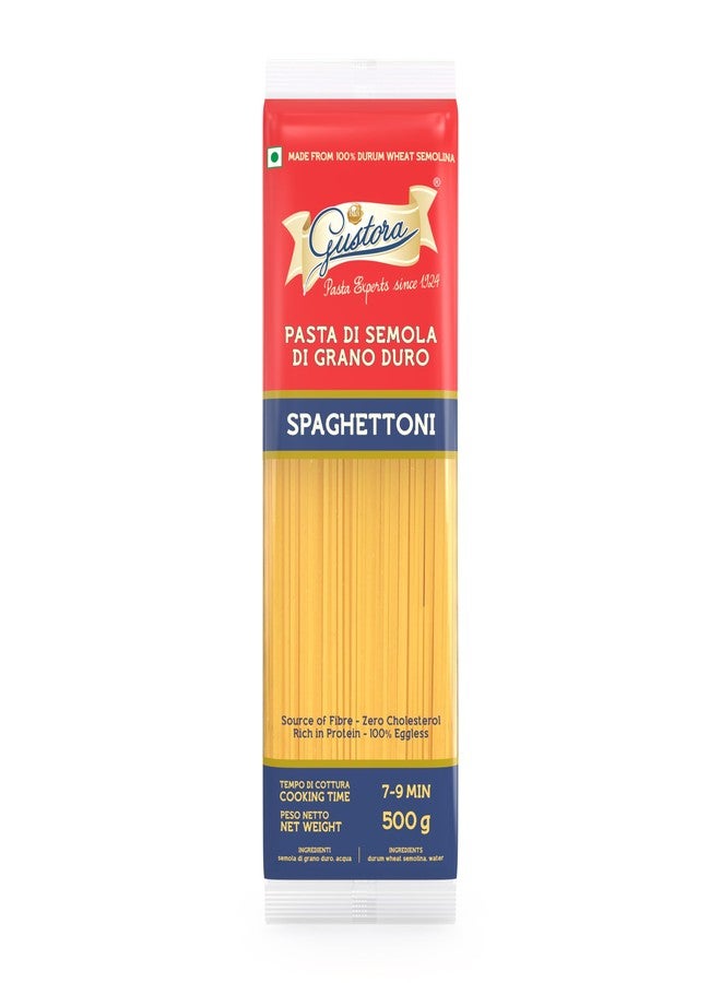 Gustora Durum Wheat Semolina Vegetarian Fibre Rich Spaghettoni I Protein and Fiber Rich Vegetarian Long Pasta - 500 gm - Image 1