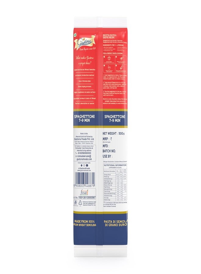 Gustora Durum Wheat Semolina Vegetarian Fibre Rich Spaghettoni I Protein and Fiber Rich Vegetarian Long Pasta - 500 gm - Image 2